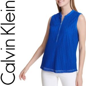 New Calvin Klein Fully Lined Sleeveless Knit Career Zip Up Blouse Small